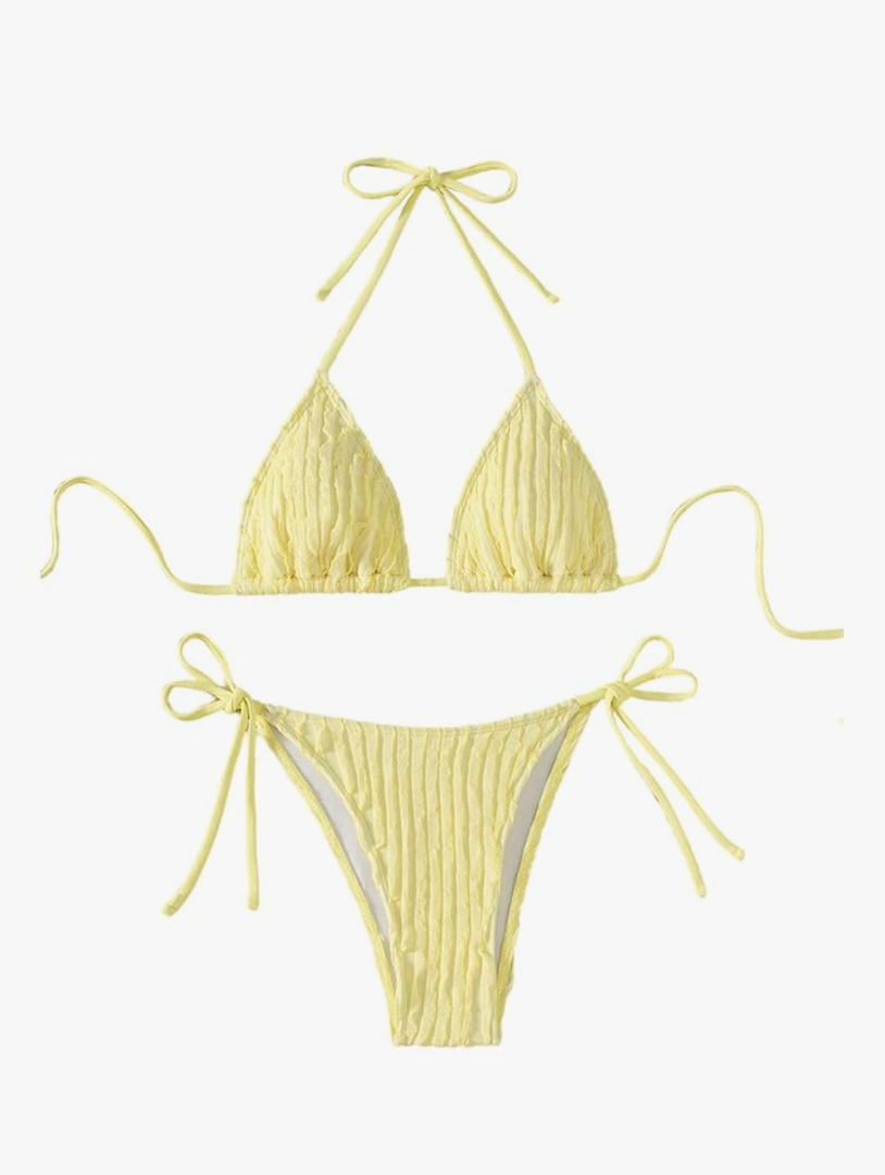 Women's 2 Piece High Cut String Bikini Set Tie Side Wireless Halter Swimsuits Beach Swimwear, Size Small