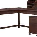 Bush Furniture Key West 60W L Shaped Desk with Mobile File Cabinet and Desktop Organizers, Bing Cherry