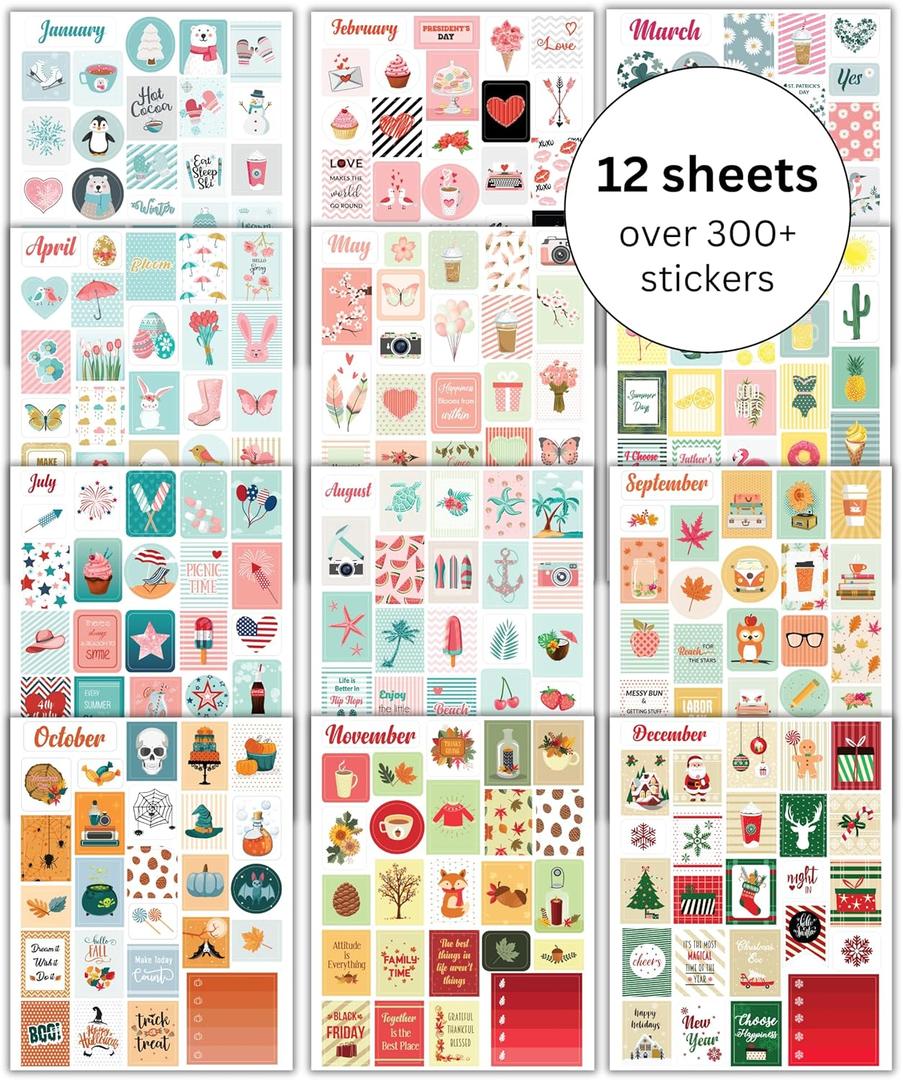 Lamare Seasonal Planner Stickers for Journaling  Aesthetic, Inspirational, and Fun Monthly and Holiday Calendar Stickers for Adults Planner for Scrapbooks & Notebooks