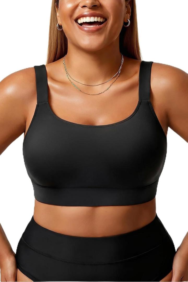 Daci Women Plus Size Sports Bra Bikini Top Only Push Up Scoop Neck Swim Top Full Coverage Bathing Suit for Large Bust 18 Plus