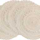 Floroom 15 Inch Round Braided Placemats Set of 4, Washable Heat Resistant Cotton Polyester Circle Boho Place Mats for Kitchen Dining Table - Canvas Beige Bordered