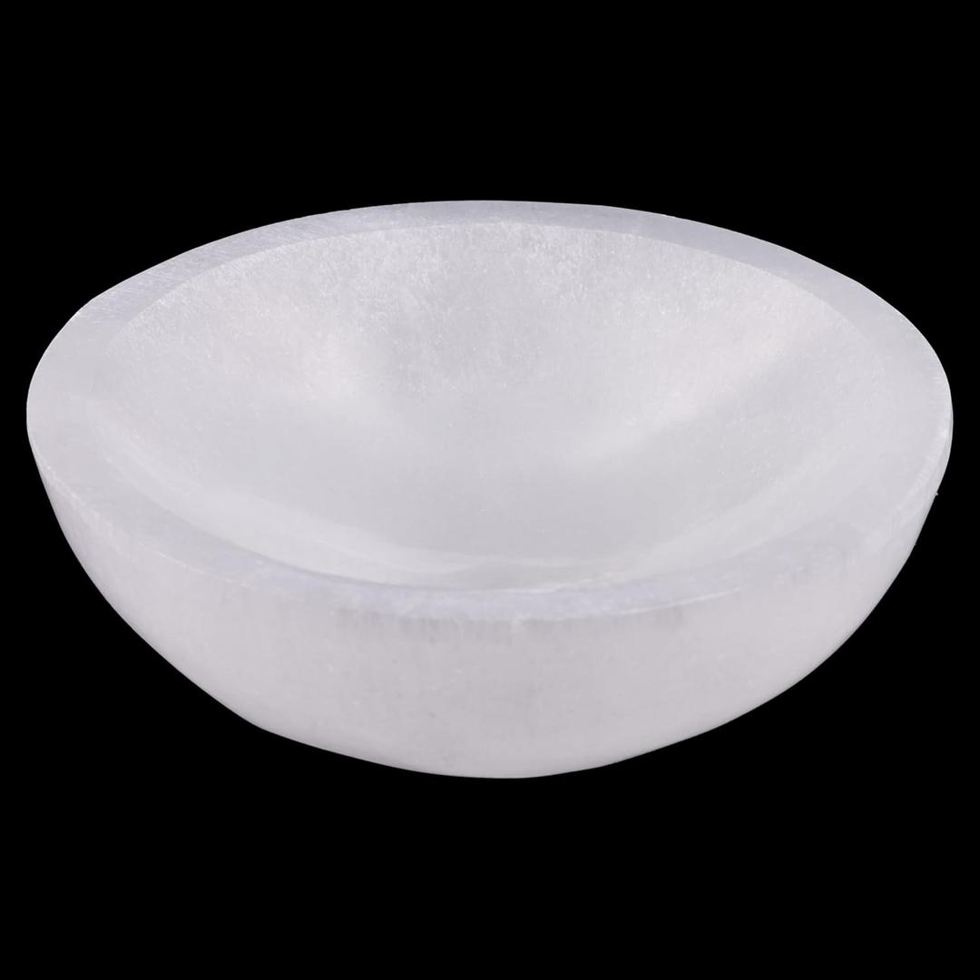 Selenite Bowl for Crystals Charging  4" Selenite Crystal Bowl  Mined & Crafted in Morocco  Ideal for Cleansing & Recharging Crystals & Healing Stones - Protection Crystals - Spiritual Gift & Decor