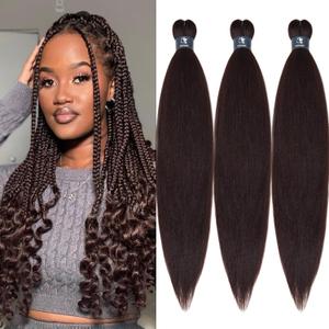 Chocolate Brown Braiding Hair Pre stretched Kanekalo Prestretched Braiding Hair Extensions 26 inch Synthetic Hair for Braiding Feed in Braids (26", Pack of 3)