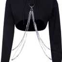 AULKEEP Womens Goth Punk Iron Chain Strap Hooded Crop Tops Cotton Black Hoodie Pullover Sweatshirt (XX-Large)