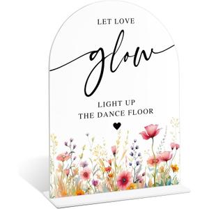 Floral Bridal Shower Decorations, Let Love Glow Sign, Acrylic Signs for Wedding, Wedding Signage for Reception, Boho Bridal Shower Decorations for Proposal, Engagement Ceremony and Reception, 19, 6x8 Inch