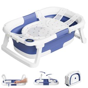 Collapsible Baby Bathtub,Baby Bath Tub with Soft Cushion & Thermometer,Baby Bathtub Newborn to Toddler 0-36 Months,Portable Travel Baby Tub (Blue)