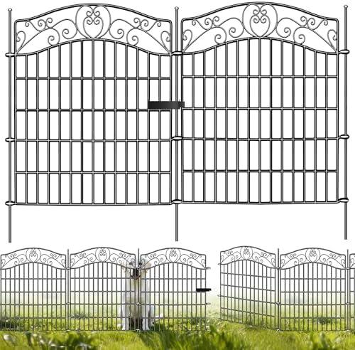 Mars Explo 5 Panels No Dig Decorative Outdoor Garden Fence with Gate, 40 in(H) X 11.8 ft(L) Animal Barrier Fencing, Rustproof Portable Fence, Temporary Dog Fence Outdoor for Yard, Outside, Backyard