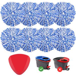 8 Pack RinseClean Spin Mop Replacement Head Refills with 1 Rotating Mop Base Compatible with O Ceda RinseClean 2 Tank System, Blue Microfiber Mop Refills for Floor Cleaning