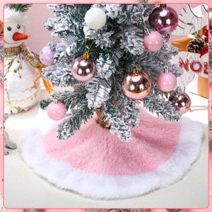 Civaner 3 Pack Faux Fur Mini Winter Tree Plush Skirt Pink with White Plush Tree Mat 15 Inches Skirt for Winter Holiday Party Indoor Outdoor Home Decoration
