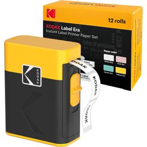 KODAK Label Maker Machine + 12-Pack Refills Bundle, Safe Blade Label Printer for Office, School & Home Organization, Yellow