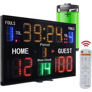 YZ LED Basketball Scoreboard with Shot Clock, Portable Scoreboard Basketball, Digital Scoreboard with Remote, Electronic Scoreboard with Timer Clock, Digital Score Keeper Outdoor, Size: 22.8”x13.7”x0.9”