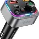 Syncwire Bluetooth 5.4 FM Transmitter Car Adapter 54W (PD 36W & 18W) [Stronger Dual Mics] [Light Switch] [HiFi Bass Sound] [Fast Charging] Wireless Radio Receiver Hands-Free Calling LED Display (Silver)