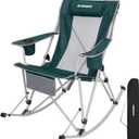 FUNDANGO Rocking Camping Chair, High Mesh Back Portable Folding Camp Chairs with Pillows, Cup Holder and Carry Bag for Lawn Patio Garden Outdoor Supports 300 Lbs (Green/Grey)