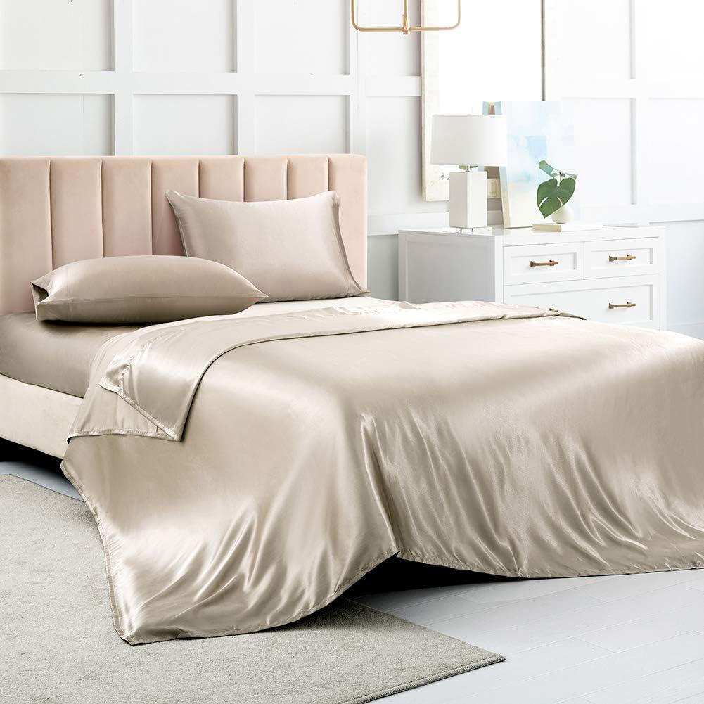 Satin Bed Sheets Twin Sheets, Taupe Silk Sheets, 3 - Pieces Soft Bedding Set with 1 Deep Pocket Fitted Sheet,1 Flat Sheet,1 Pillowcase