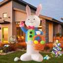 12FT Bunny Basket Easter Inflatable Decoration with Built-in LED Lights for Holiday Celebration Decorations on Yards, Lawns and Patios