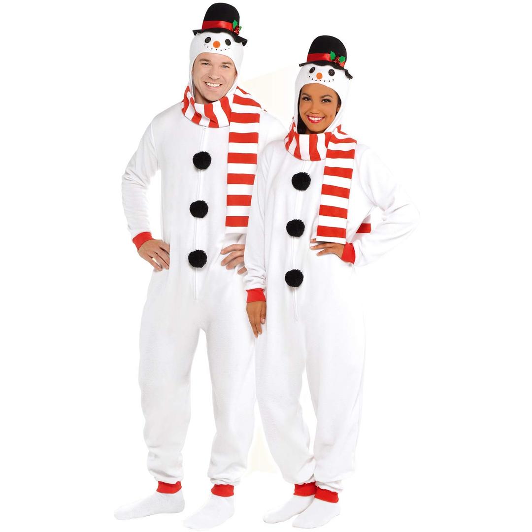 Wizland Fleece Snowman Costume for Adult Olaf Costume Women Hoodied Frozen Onesie Adult Plush One Piece Snowman Onesie Christmas S (S)