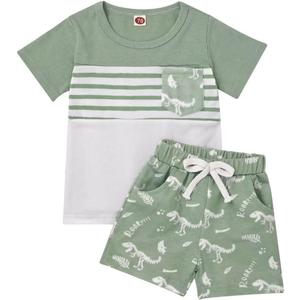 Toddler Baby Boy Clothes Boys Summer Outfits Short Sleeve Dinosaur T-Shirt & Shorts Set 2Pcs (Green)