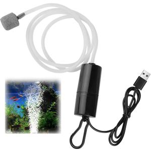 Mini Aquarium Air Pump 1W USB Fish Tank Oxygen Air Pump Portable Ultra Silent Air Aerator Pump for Up to 15Gallon Fish Tank Energy Saving Oxygen Bubbler with Air Stone and Single Outlet Silicone Tube