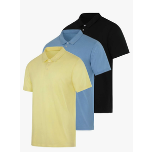 Real Essentials 3 Pack: Men's Casual Jersey Cotton Short Sleeve Quick Dry Breathable Polo Shirt 