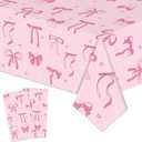 2 Pack Pink Bow Tablecloth Coquette Birthday Decorations 54 x 108 Inch Large Size Plastic Table Cover for Girls Bow Themed Birthday Baby Shower Party Decor(Pink)
