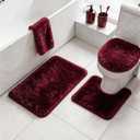 RUN HELIX Shaggy Bathroom Rugs Sets 3Piece Bath Mat for Bathrom Non-Slip Bathrom Mats Water Absorbent Bath Rug Floor Mats Soft Washable Shower Rug with U-Shaped Contour Rug Toilet Lid Cover Burgundy