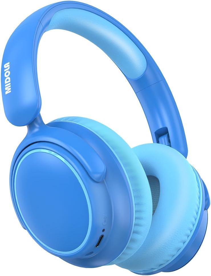 MIDOLA Active Noise Cancelling Kids Headphones Bluetooth 5.4 Wireless Volume Limited 85/94dB,Type C Fast Charging,Over Ear Foldable with Mic Aux Cord for Toddler Child Pad Tablet Blue
