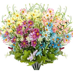 Silk Artificial Daisy Flowers Fake Floral Bulk UV Resistant Wildflowers Bouquet Arrangement for Outdoor Home Indoor Table Office Garden Wedding Decoration (Multicolor), 4 Pcs
