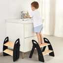 Wooden 2 Step Stool for Kids Bathroom Sink Foldable Anti-Slip 2-Step for Toilet Potty Training, Child Stepping Stool for Kitchen Nursery Bedroom, Sturdy Non Slip Adult Stool for Closet Black