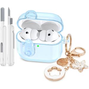 Clear Case for Airpods Pro 3 Case 2025 Women, VISOOM Clear New Apple AirPods iPods Pro3 Cases Proctetor Cover Cute Transparent Air pods Ipod Pro 3rd Gen Cases With Lock/Keychain/Cleaning Kit for women (Blue)