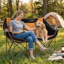 FAIR WIND Oversized Fully Padded Camping Chair Folding Loveseat Camping Couch Double Duo Chair Heavy Duty Quad Fold Arm Chair with Cup Hold - Supports 650 LBS Orange
