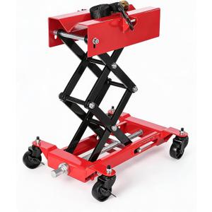 Garvee 450LB Low Profile Transmission Jack, 7–23 in Adjustable Lift Steel Transmission Jack with Swivel Casters, Locking Wheels & Nylon Safety Strap, for Auto/Truck Repair, Red
