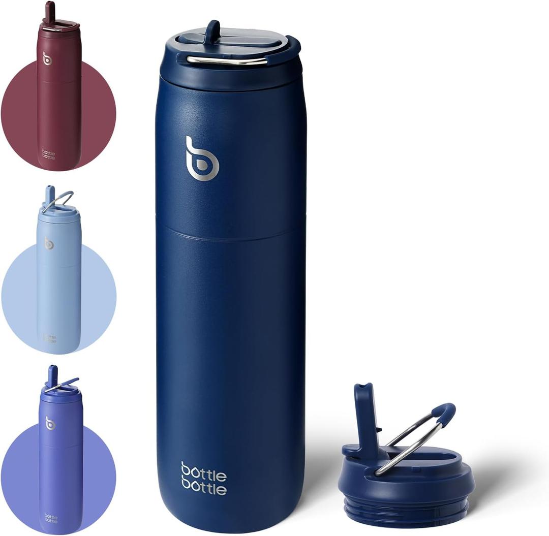 BOTTLE BOTTLE Stainless Steel Water Bottle with Straw and Lid 32 oz Vacuum Insulated Cup Stay Cold for 24 Hrs Hot for 12 Hrs, Leak-Proof Wide Mouth Water Bottles for Men,indigo blue