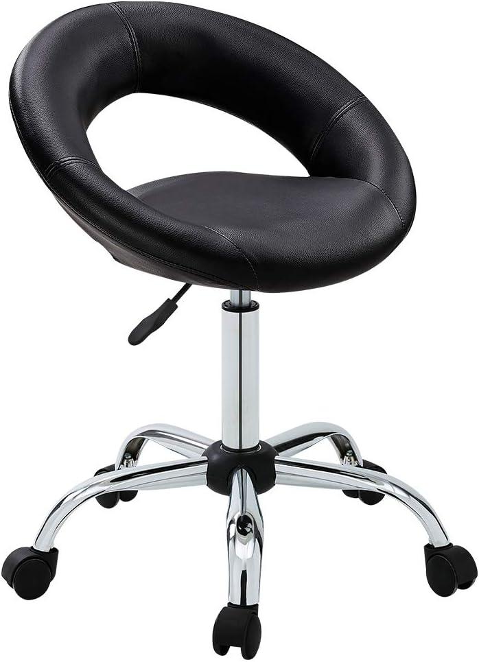 DUHOME Work Stool WY-171XF Crescent Adjustable Swivel Task Chair on Wheels (Black)
