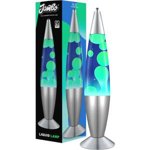 JAMBO 16" Beautiful Lamp- Blue with Yellow/Green Wax, Relaxing Liquid Light, Night Light Nightlight, Home Decor Living Room Office Bedroom Lamp for Adults Teens Kids, Magma Motion (Silver Base, Blue Liquid, Yellow Wax)