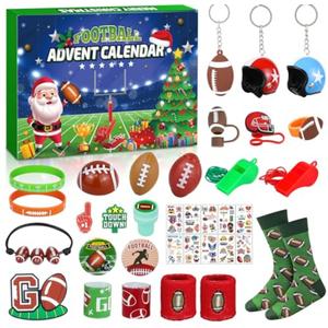 Football Advent Calendar 2025 for Boys, 24 Day Christmas Countdown Calendar Football Favors Supplies, Sport Rugby Themed Xmas Gifts for Kids Boys Teens Football Player 2 Pack