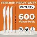 600Pack Disposable Plastic Knives Bulk White Heavy Duty Plastic Knives | Large 7.4 Inch Heavyweight Silverware, BPA-Free Heat Resistant Cutlery, Reusable Solid and Durable Party Restaurant Supply