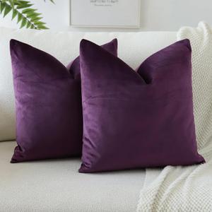 OTOSTAR Pack of 2 Velvet Soft Decorative Throw Pillow Covers Solid Square Cushion Case Home Decor Pillow Covers for Couch Sofa Bedroom Living Room Decorative Pillowcases 20 x 20 Inch (Eggplant Purple)