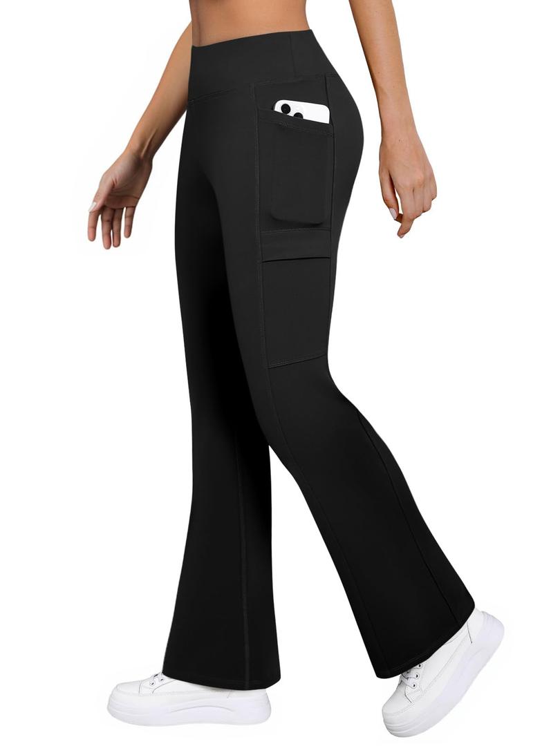 COPYLEAF Fleece Lined Leggings Women Winter Flare Thermal Leggings Water Resistant Hiking Cargo Snow Pants with 4 Pockets(Black L)