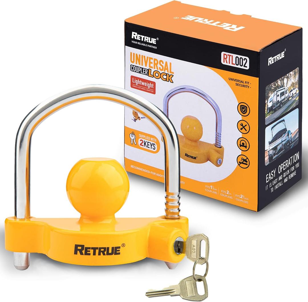 Lock, Heavy Duty Bright Yellow Steel Hitch Lock with 2 Keys, Fits 1-7/8", 2", 2-5/16" Tow Tongue Couplers, 2 Pack