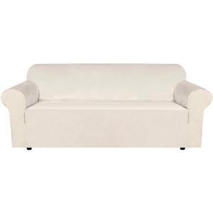 H.VERSAILTEX Stretch Velvet Sofa Covers for 3 Cushion Couch Covers Sofa Slipcovers Furniture Protector Soft with Non Slip Elastic Bottom, Crafted from Thick Comfy Rich Velour (Sofa 72"-90", Ivory)