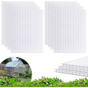 8 Pack 8' X 6' X 0.16'' Polycarbonate Greenhouse Panels, Waterproof UV Protected Clear Polycarbonate Sheets Twin-Wall Roof Panels, Corrugated Plastic Roofing Panels for Greenhouse Replacement
