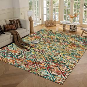 Washable Area Rugs, 5' x 7' - 1/6 Thick - Stain & Water Resistant Non-Slip - Perfect Resistant Rug for Living Room, Bedroom, Nursery, Pet & Child Friendly, Vibrant Colors Rugs, Multicolor