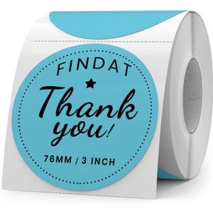 Blue Round Thermal Labels 3 Inch Vinyl Circle Waterproof Direct Printer Sticker Self-Adhesive Perforated Name Tag for Logo DIY QR Design Office Address 500 PCS