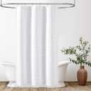 BTTN Boho Stall Shower Curtain - 36x72 Narrow Linen Ultra Thick Tassel Fabric Shower Curtain Set with 6 Plastic Hooks, Half Camper Modern Farmhouse French Country Shower Curtains for Bathroom - White