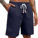 COOFANDY Mens Linen Shorts Casual Drawstring Elastic Waist Lightweight Summer Vacation Beach Shorts (Large, Navy Blue)