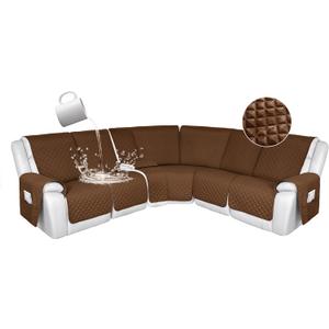 HDCAXKJ 100% Waterproof Reclining Sectional Couch Covers L Shape Recliner Sofa Cover Washable Quilted Soft Pet Dog Corner Recliner Slipcovers with Pockets (5 Seat and 1 Middle Console, Chocolate)