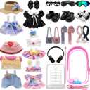 Clothes for Labubu, 24-piece Clothes and Accessories Set Designed for Labubu Doll Clothes, Includes Display Bag, Clothes Rack, Scarf, Knitted Bags, Headphones, Glasses, and Shoes Accessories - Style B (Set of 5 Outfits and 15 Accessories)
