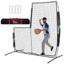 Baseball Softball Pitching Screen, 7x7FT Pitcher Protection Net with Upgrade Frame, Baseball Batting Pitching Net for Backyard Field Outdoor, Line Drive Protective L-Screen with Carry Bag (Black)