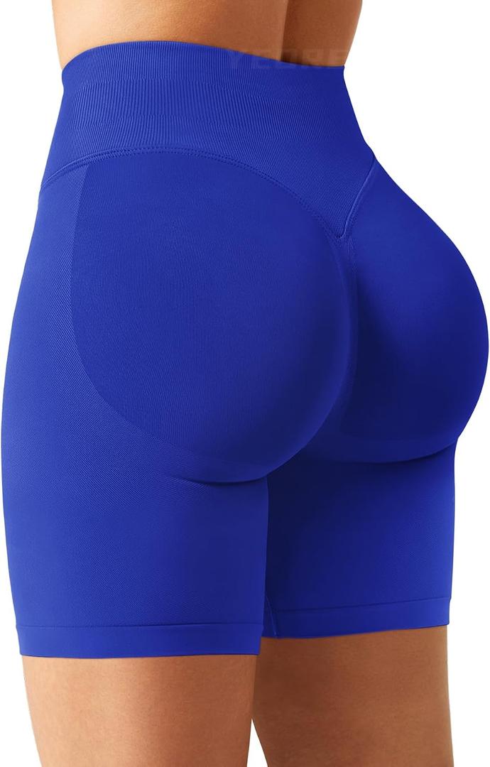 YEOREO SoftHue Women Workout Gym Impact Shorts Hidden Scrunch Butt Lifting 2.5"/3.6"/4.5"/6" Seamless Shorts (Blue, L)