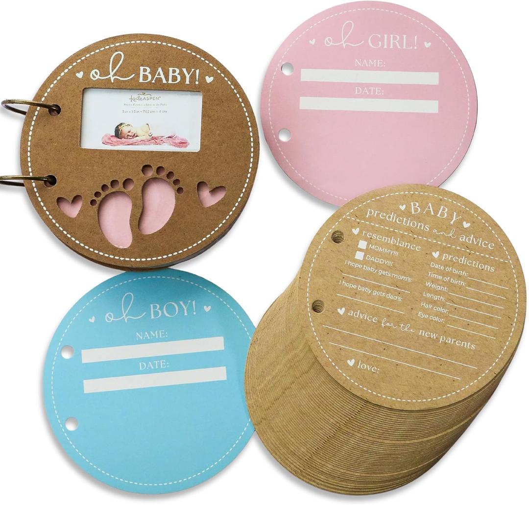 Baby Shower Prediction Card Book Keepsake Circle Shaped, By Kate Aspen Advice Cards, Best Wishes, Baby Shower Decoration, Gender Neutral Baby Shower Game & Party Activity